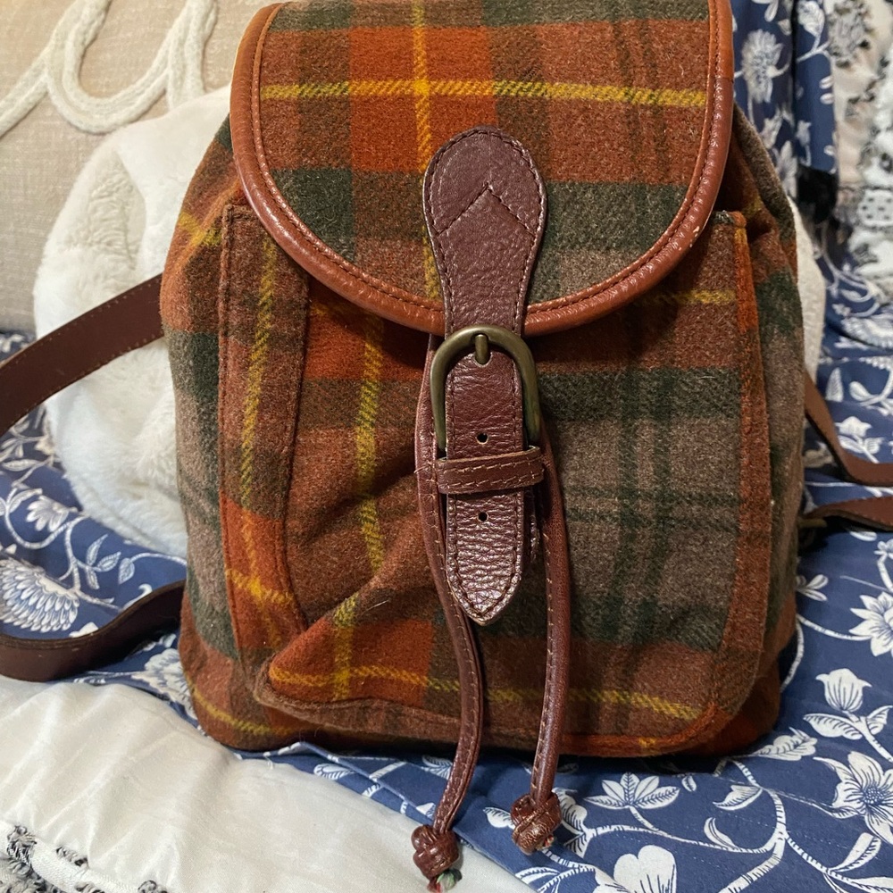 Saks Fifth Avenue Plaid Backpack - Brown and Green
